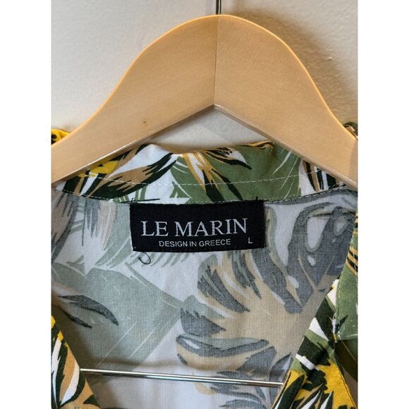 Le Marin Collection Tropical Leaf Hawaiian Shirt Men’s Size Large Green Vacation - Picture 2 of 4